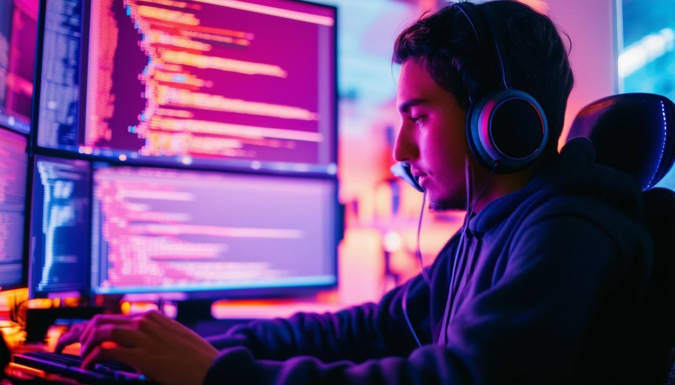 a person working on code with headphones on